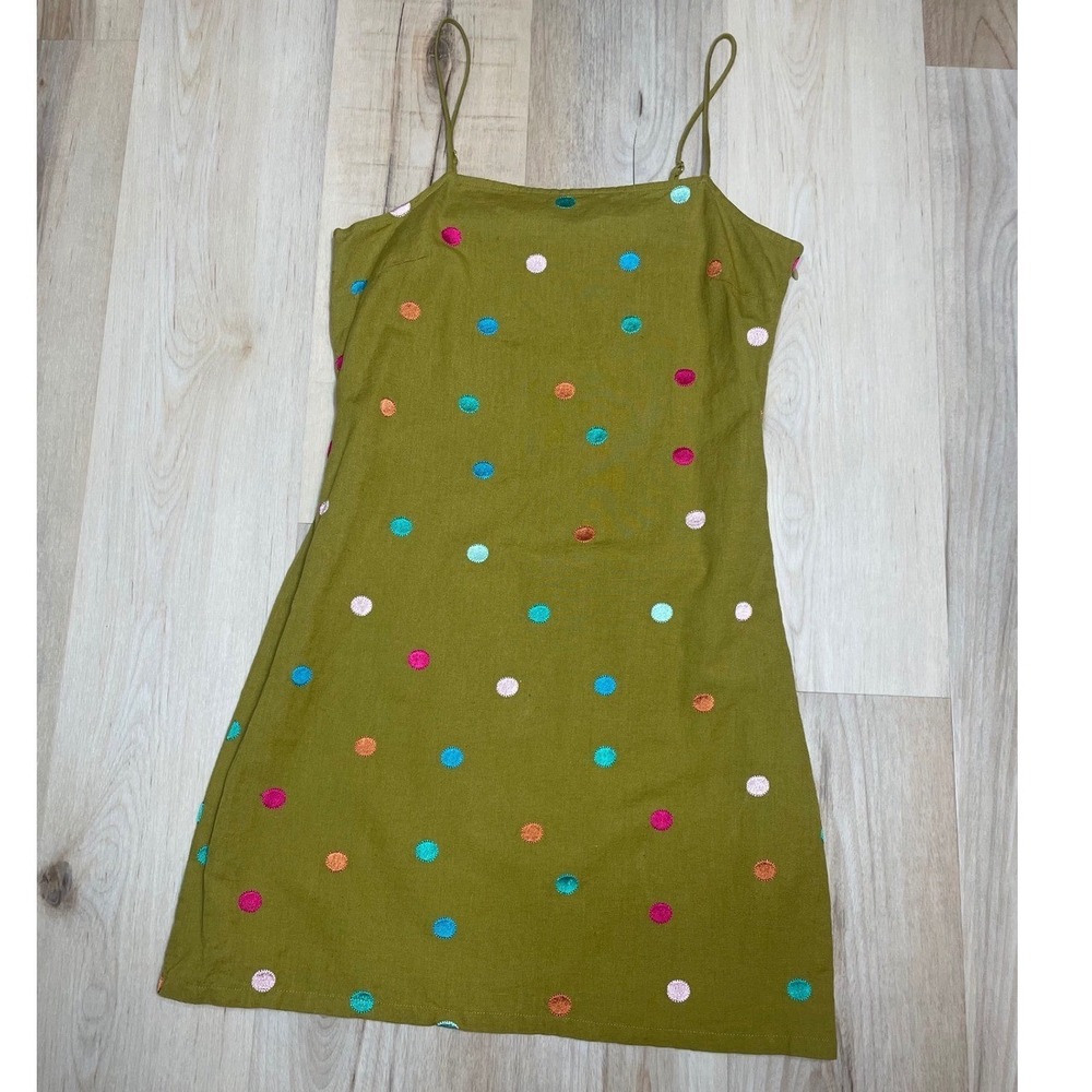Corey Lynn Calter Olive Green Polka Dot Embroidered Mini Dress XS 521ANCED319-D2